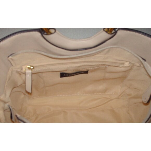 Liz Claiborne Beige Purse & Strap Silver Design Window Pane w/Gold Tone Handle - Picture 9 of 10